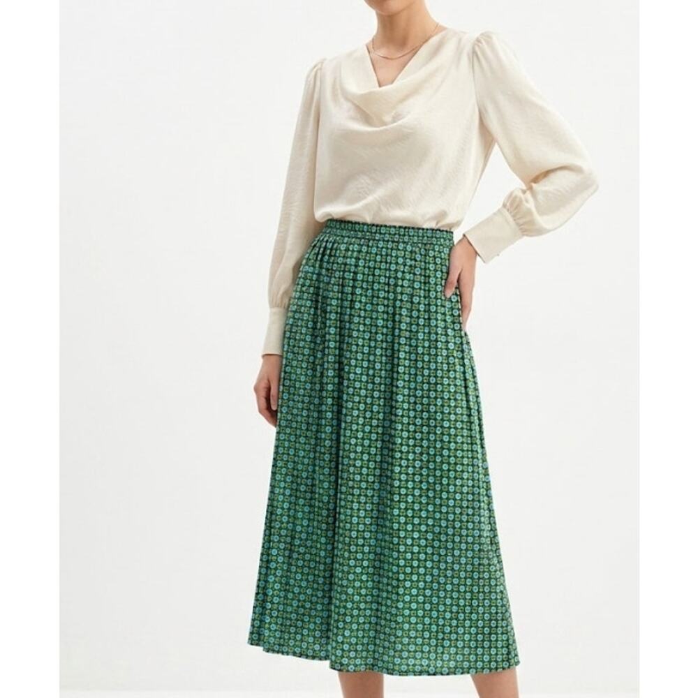 Just My Size Green Sage Teal Midi Skirt Geometric Lightweight RayonMedium